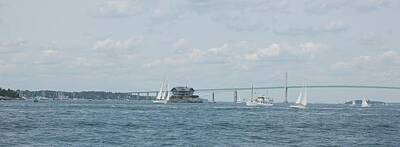 Roses Photos - Clairborne Pell Bridge and Rose Island Lighthouse by Christopher James