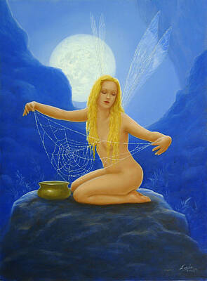 Nudes Paintings - Cobweb the dew collector by John Silver