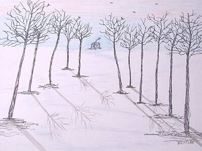Landscapes Drawings - Cold Time by Tom Nettles