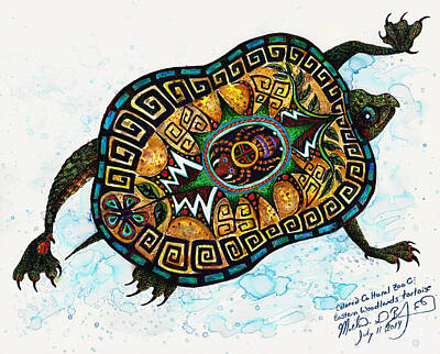 Reptiles Paintings - Colored Cultural Zoo C Eastern Woodlands tortoise by Melinda Dare Benfield
