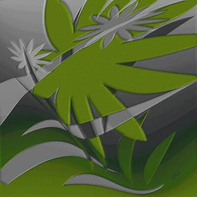 Abstract Flowers Digital Art - Colored Jungle Green by Ben and Raisa Gertsberg