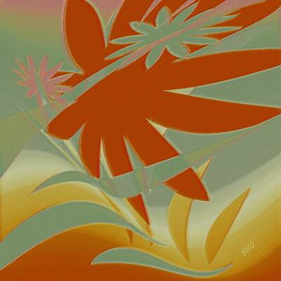 Abstract Flowers Digital Art - Colored Jungle Orange Splash by Ben and Raisa Gertsberg