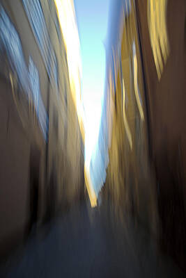 Pasta Al Dente - Colors of a narrow street - blurred blue yellow by Ulrich Kunst And Bettina Scheidulin