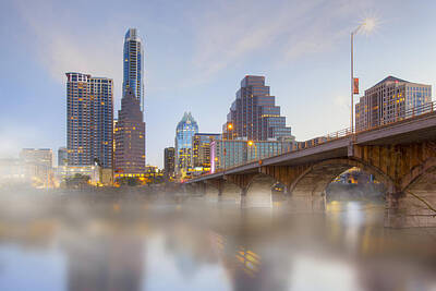 Vintage College Subway Signs Color - Congress Bridge over Lady Bird Lake with the Austin Skyline 2 by Rob Greebon