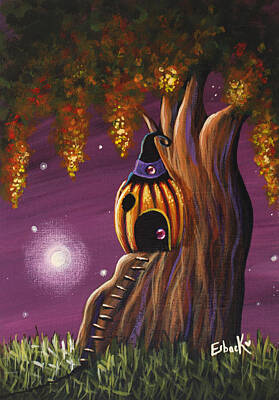 Fantasy Royalty-Free and Rights-Managed Images - Cottage In The Woods Original Pumpkin Artwork by Fairy and Fairytale