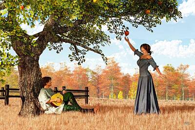 Musicians Digital Art Rights Managed Images - Couple at the Apple Tree Royalty-Free Image by Daniel Eskridge