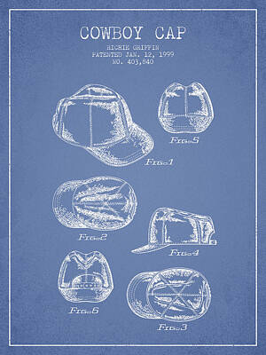 Baseball Digital Art - Cowboy Cap Patent - Light Blue by Aged Pixel