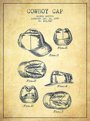 Baseball Digital Art - Cowboy Cap Patent - Vintage by Aged Pixel