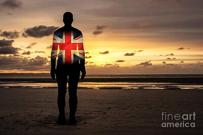 Tying The Knot Royalty Free Images - Crosby Beach Iron Man With Union Jack Flag Royalty-Free Image by Paul Madden