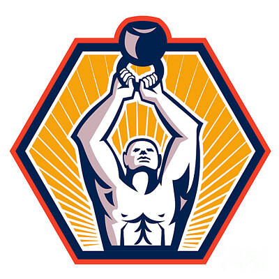 Athletes Royalty-Free and Rights-Managed Images - Crossift Athlete Lifting Kettlebell Front Retro by Aloysius Patrimonio