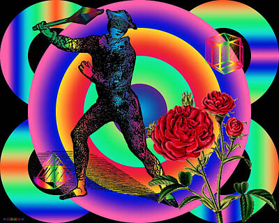 Steampunk Digital Art - Crystal Harlequin Versus The Rose by Eric Edelman