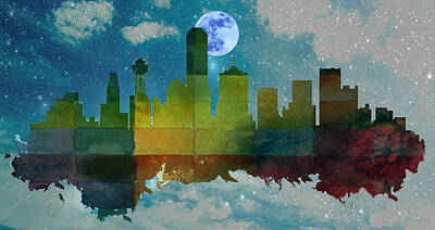 Skylines Paintings - Dallas City Skylines Silhouette by MotionAge Designs