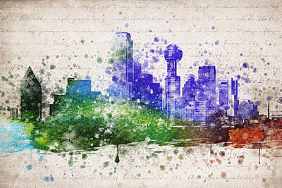 Skylines Drawings - Dallas in Color by Aged Pixel