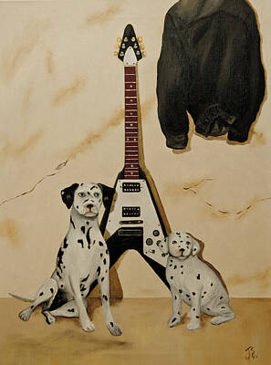 Rock And Roll Paintings - Dalmation Pups and the Flying V by John Stuart Webbstock