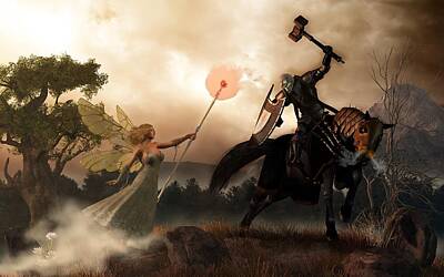 Fantasy Digital Art - Death Knight and Fairy Queen by Daniel Eskridge