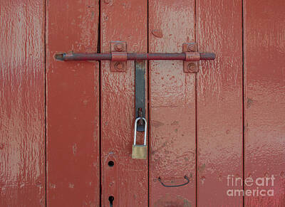 Featured Tapestry Designs - Detail of old red door with lock by Ingela Christina Rahm