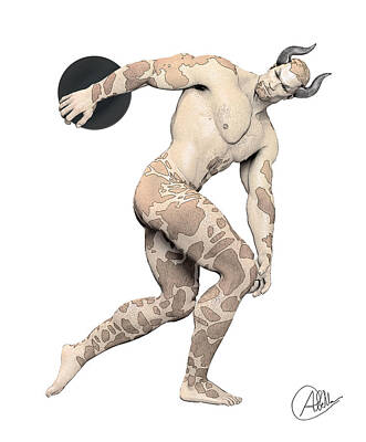Nudes Digital Art - Discus Thrower satyr by Quim Abella