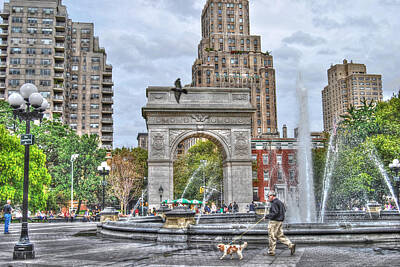 City Scenes Royalty Free Images - Dog Walking at Washington Square Park Royalty-Free Image by Randy Aveille