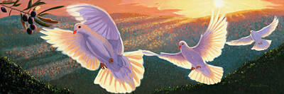 Birds Painting Rights Managed Images - Doves and Olive Branch Royalty-Free Image by Steve Simon