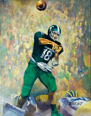 Football Painting Royalty Free Images - Downfield Royalty-Free Image by Robert Brent