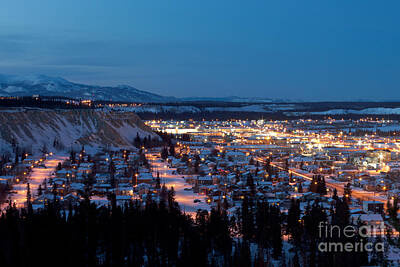 Wine Down Royalty Free Images - Downtown Whitehorse Yukon T Canada at winter night Royalty-Free Image by Stephan Pietzko