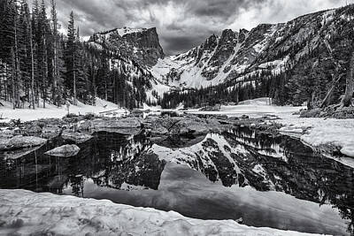 Mountain Rights Managed Images - Dream Lake Morning Monochrome Royalty-Free Image by Darren White