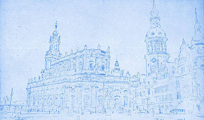 Skylines Paintings - Dresden Germany BluePrint by Celestial Images