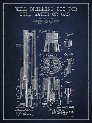 Landmarks Digital Art - Drilling Bit for Oil Water Gas Patent From 1920 - Navy Blue by Aged Pixel
