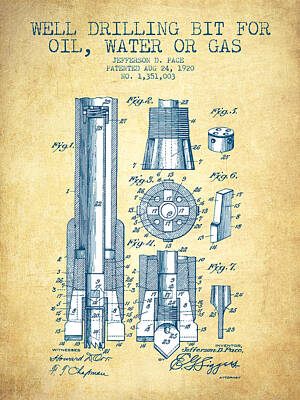Landmarks Digital Art - Drilling Bit for Oil Water Gas Patent From 1920 - Vintage Paper by Aged Pixel