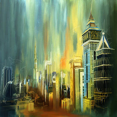 City Scenes Paintings - Dubai Downtown Skyline by Corporate Art Task Force