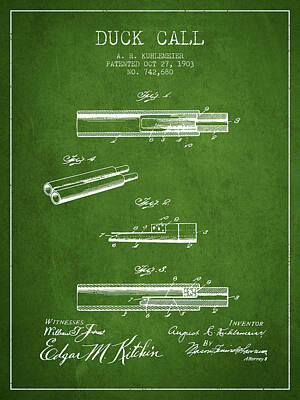 Birds Digital Art - Duck Call Patent from 1903 - Green by Aged Pixel
