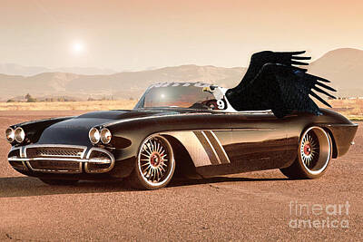Animals Mixed Media - Eagle on Chevrolette Corvette by Drawspots Illustrations