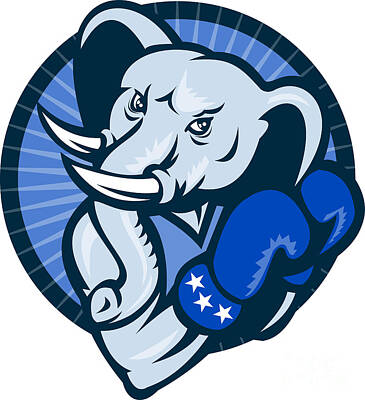 Modern Movie Posters Royalty Free Images - Elephant With Boxing Gloves Democrat Mascot Royalty-Free Image by Aloysius Patrimonio