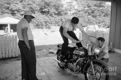 Musician Photos - Elvis Presley with his Harley KH and his father Vernon by The Harrington Collection