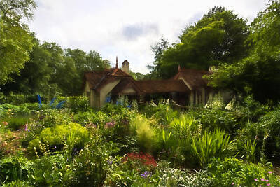 Landmarks Digital Art - English Cottage Garden - Lush Summer Green in Watercolor by Georgia Mizuleva