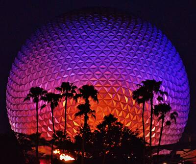Travel Pics Royalty Free Images - Epcot Ball with Palm Trees Royalty-Free Image by Billy Beck