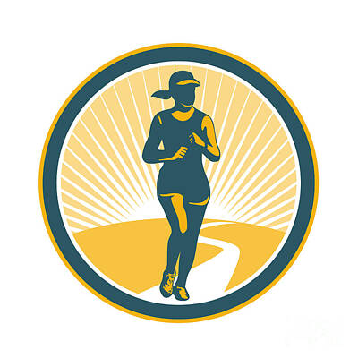Athletes Digital Art - Female Marathon Runner Circle Retro by Aloysius Patrimonio