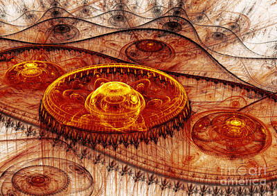 Steampunk Digital Art - Fiery fantasy landscape by Martin Capek