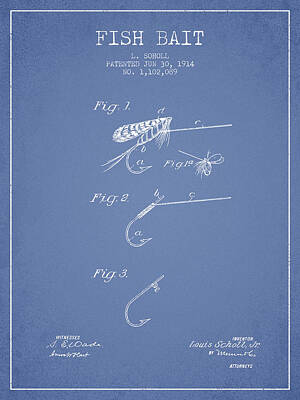 Animals Digital Art - Fish Bait Patent from 1914 - Light Blue by Aged Pixel