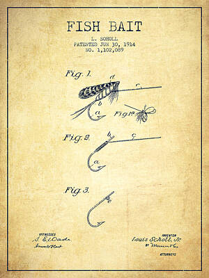 Animals Digital Art - Fish Bait Patent from 1914 - Vintage by Aged Pixel