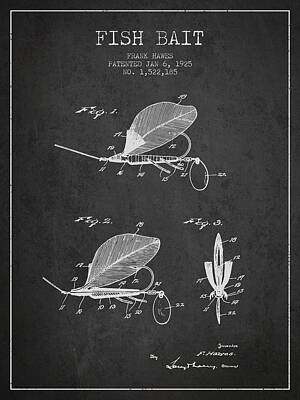 Animals Digital Art - Fish Bait Patent from 1925 - Charcoal by Aged Pixel