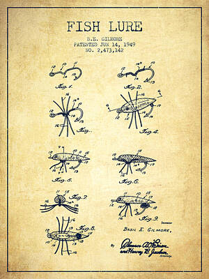 Animals Digital Art - Fish Lure Patent from 1949- Vintage by Aged Pixel