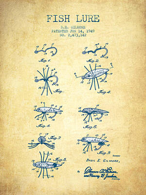 Animals Digital Art - Fish Lure Patent from 1949- Vintage paper by Aged Pixel