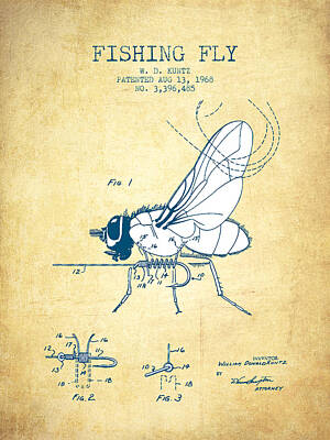 Mellow Yellow - Fishing Fly Patent Drawing from 1968 - Vintage Paper by Aged Pixel