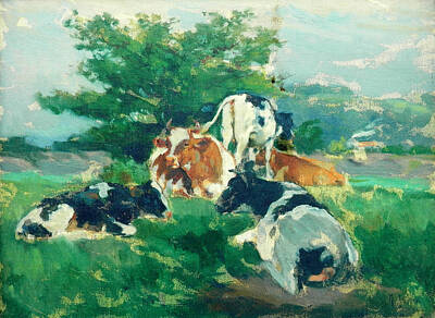 Pop Art Rights Managed Images - Five Cows in a Landscape Royalty-Free Image by Mathias Alten