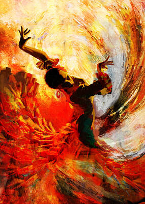 Best Sellers - Jazz Paintings - Flamenco Dancer 021 by Mahnoor Shah