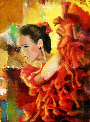 Jazz Paintings - Flamenco Dancer 027 by Catf