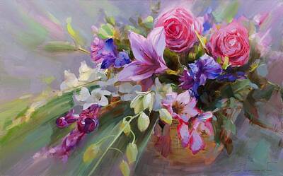 Lilies Paintings - Flower baskets for the beloved. by Alexey Shalaev