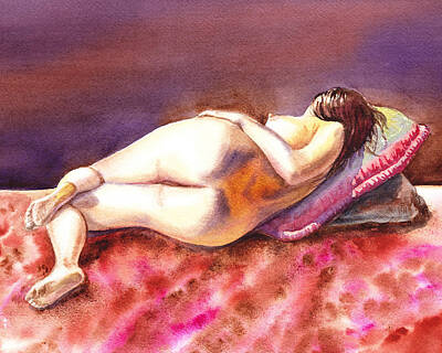 Nudes Royalty-Free and Rights-Managed Images - Flowing Lines Reclining Nude by Irina Sztukowski