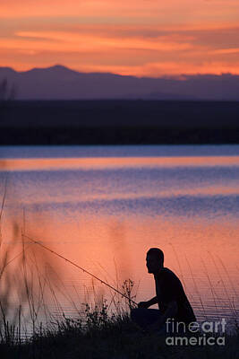 Steven Krull Photos - Fly Fishing at Sunset by Steven Krull